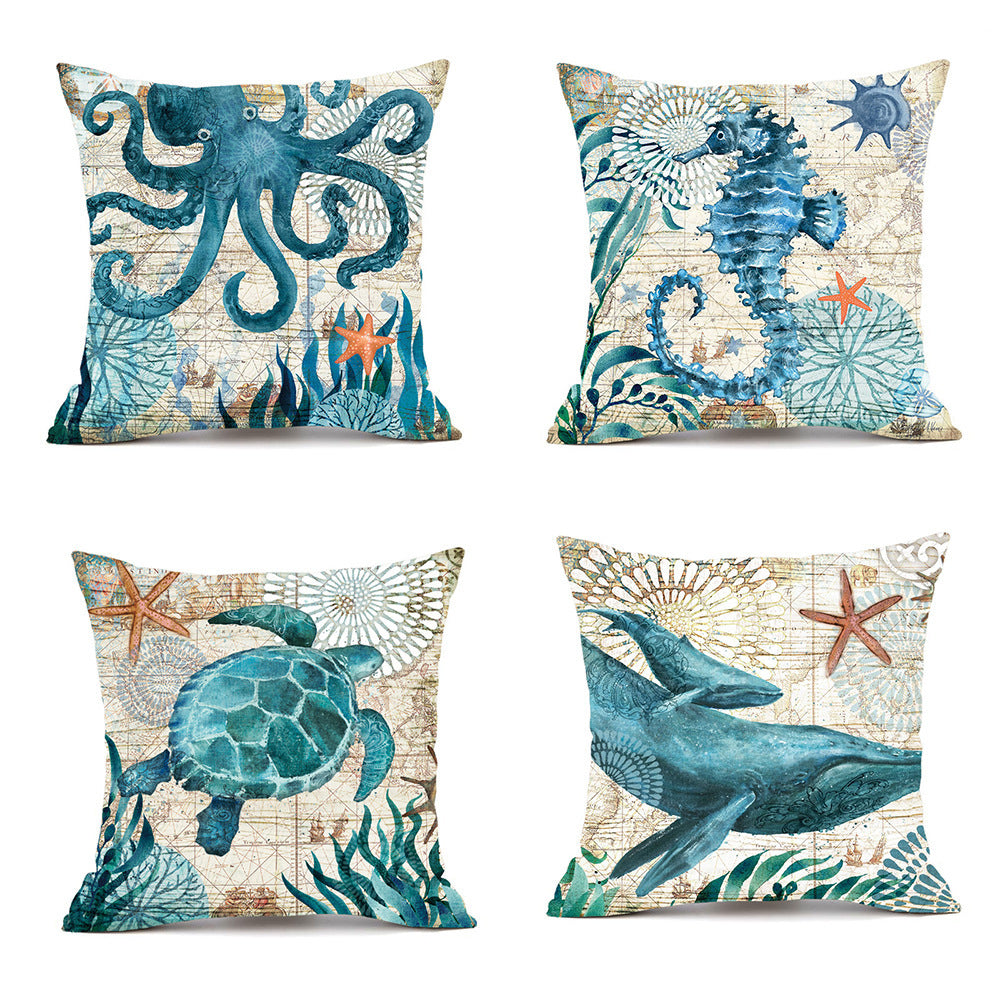 Ocean Theme Linen Cushion Covers Sea Turtles, Octopuses and More 45x45