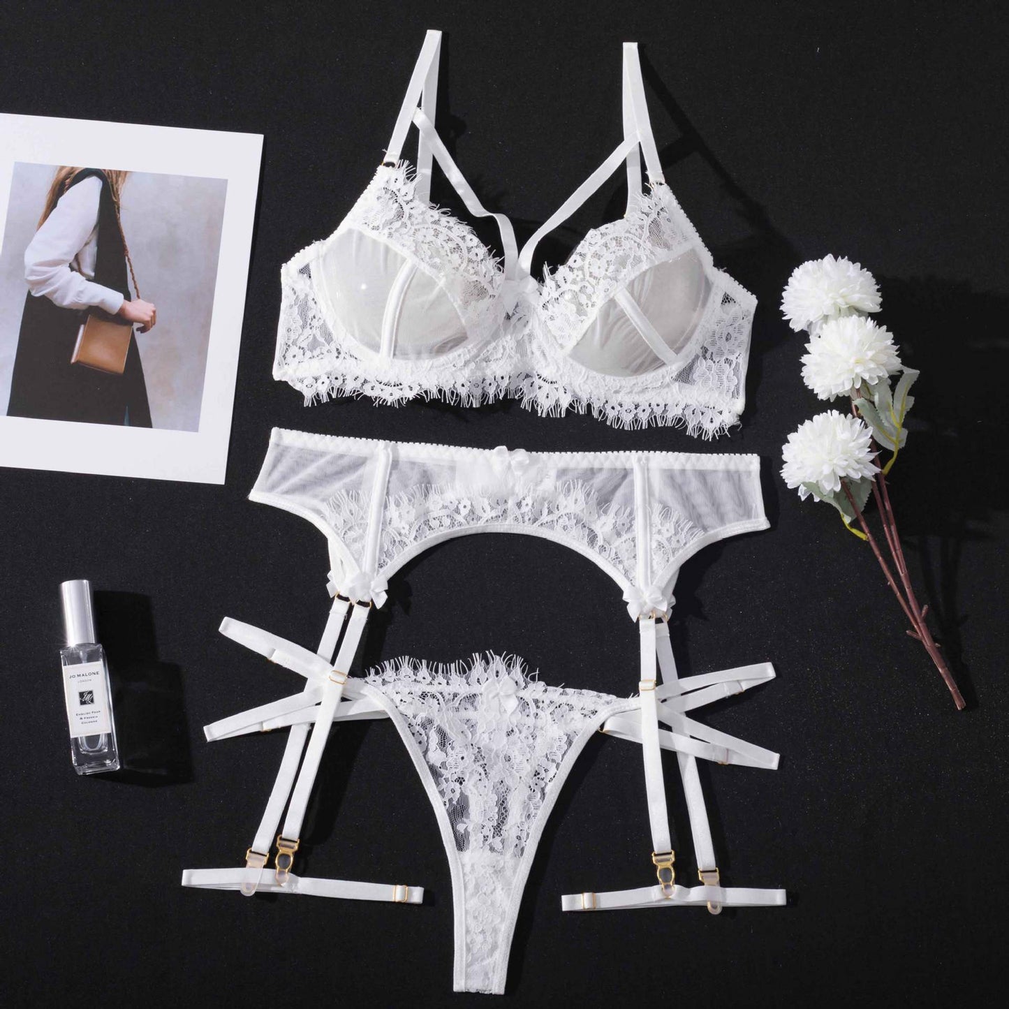 White 3 Piece French Bridal Lingerie Set, Wedding Night or any Night!