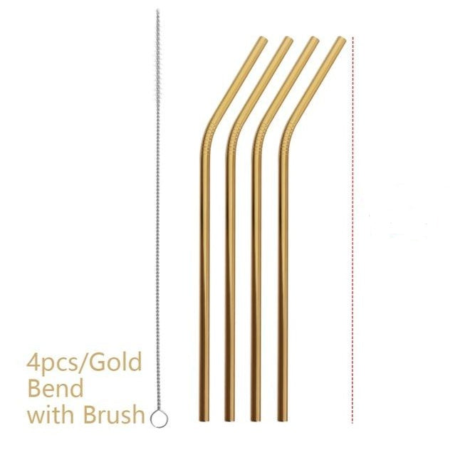 4 Pieces Reusable Stainless Steel Straws  - Straight or Bent | 5 Colour Options