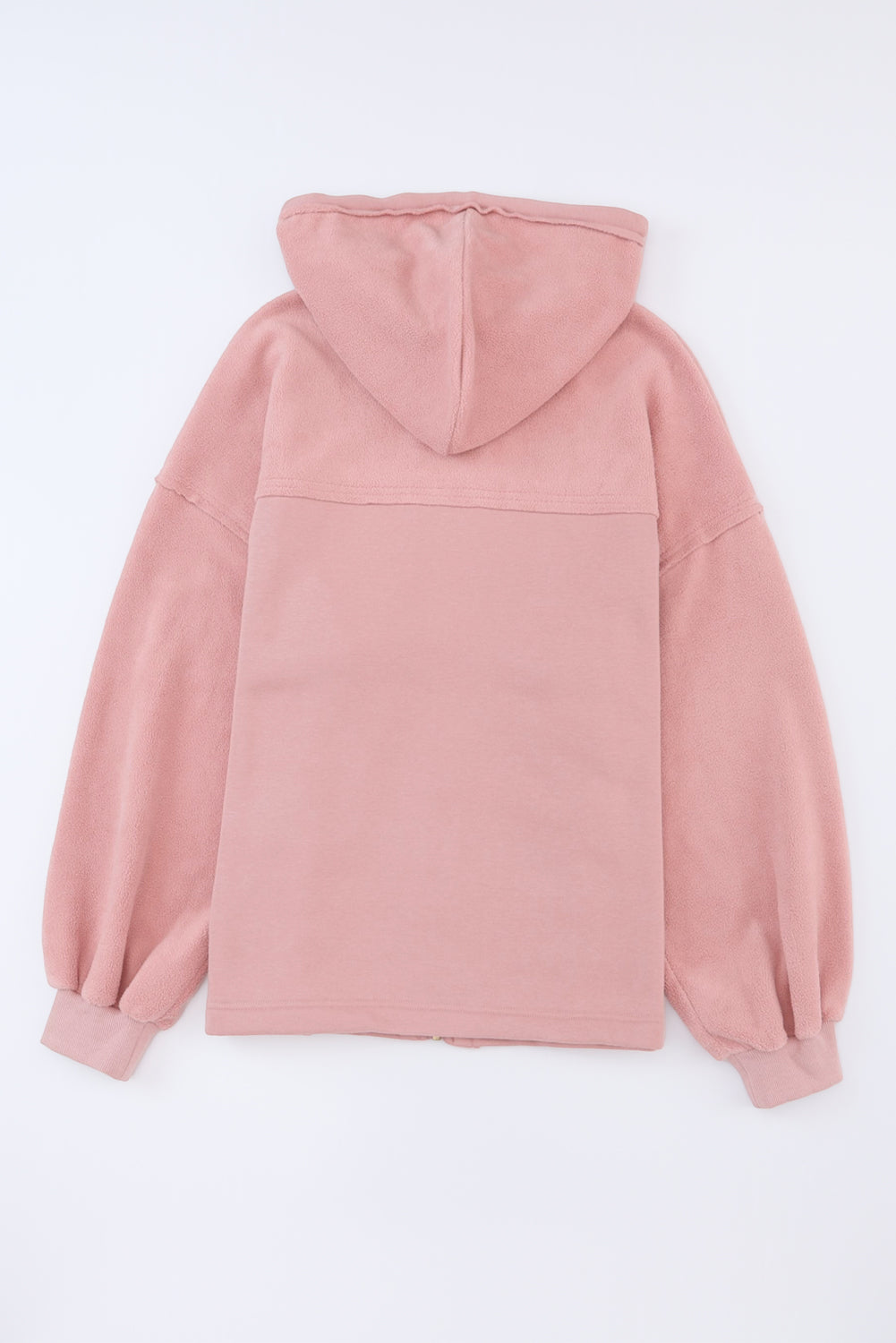 Cotton Blend Pink Flap Pocket Drawstring Hood Zip Up Jacket