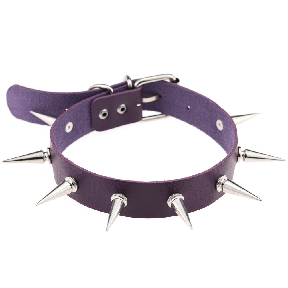 Punk Leather Choker Collar with Spike Studs | 15 Colour Choices