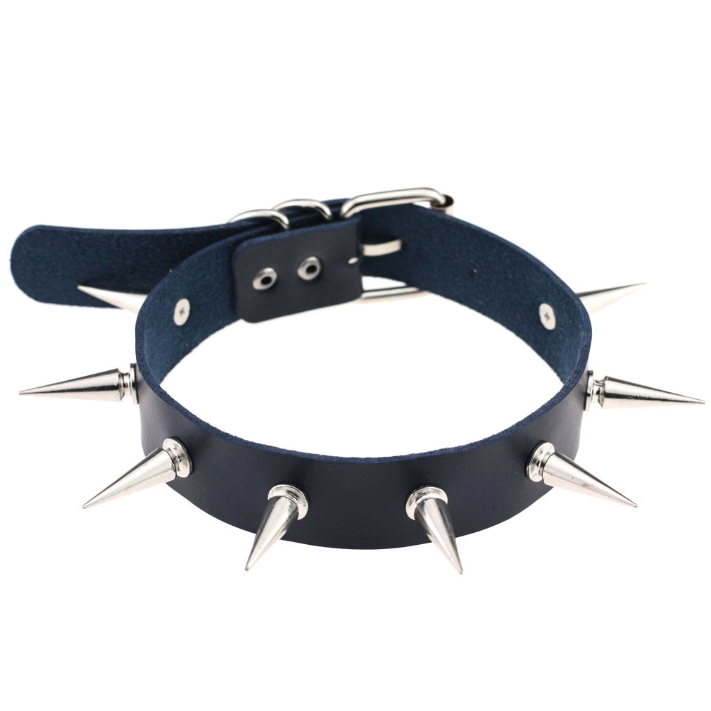 Punk Leather Choker Collar with Spike Studs | 15 Colour Choices