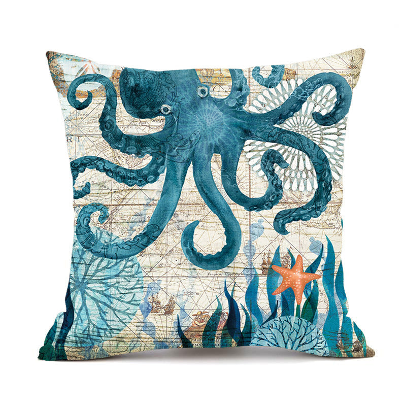 Ocean Theme Linen Cushion Covers Sea Turtles, Octopuses and More 45x45