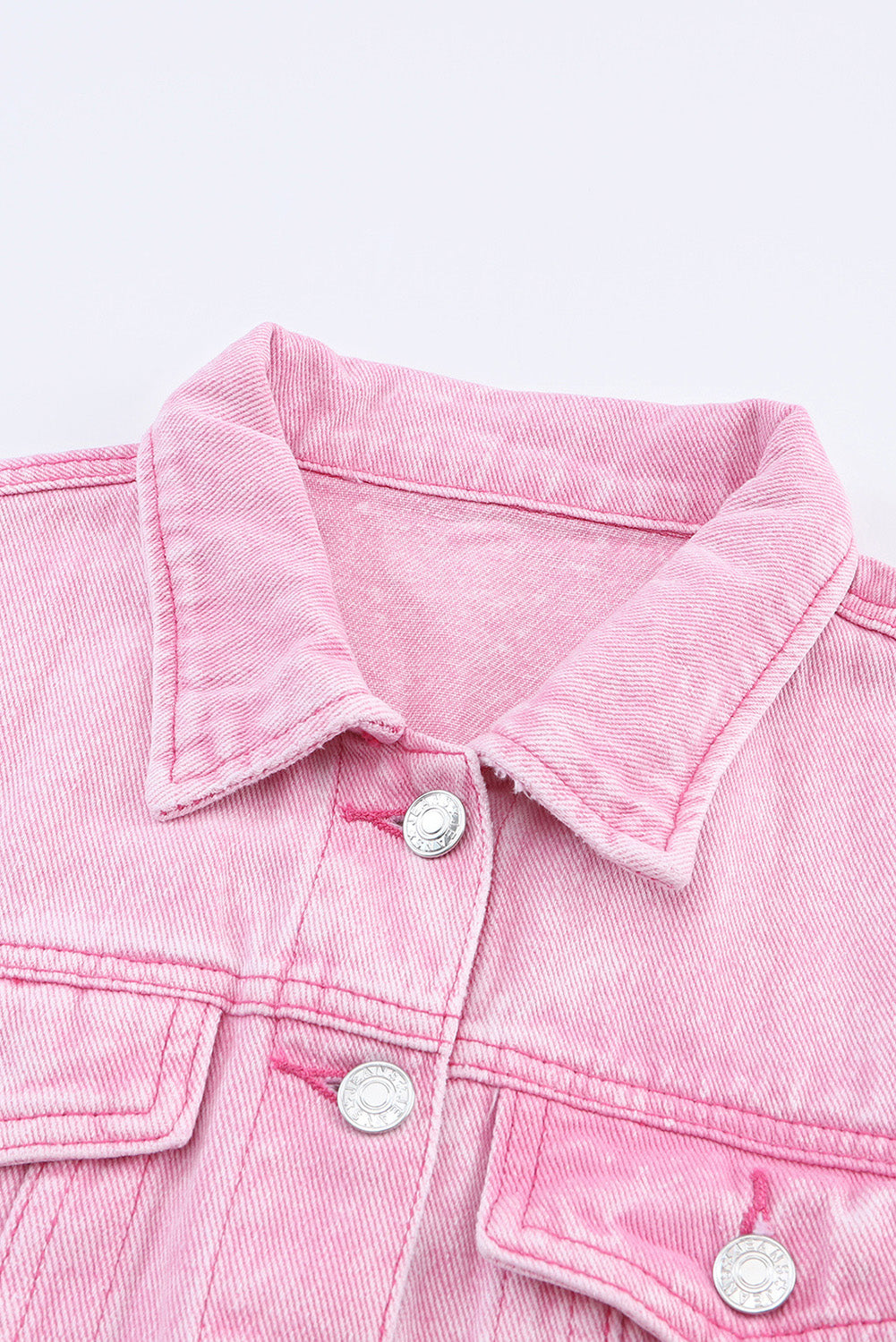 100% Cotton Pink Acid Wash Button Flap Pocket Denim Jacket