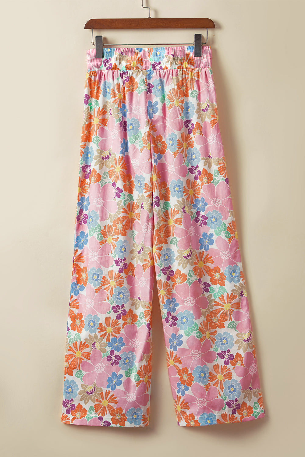 Green Floral Smocked Waist Loose Pants 100% Cotton