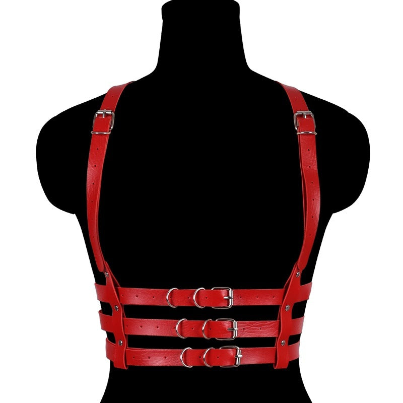 Red Leather Lingerie Body Bondage Harness