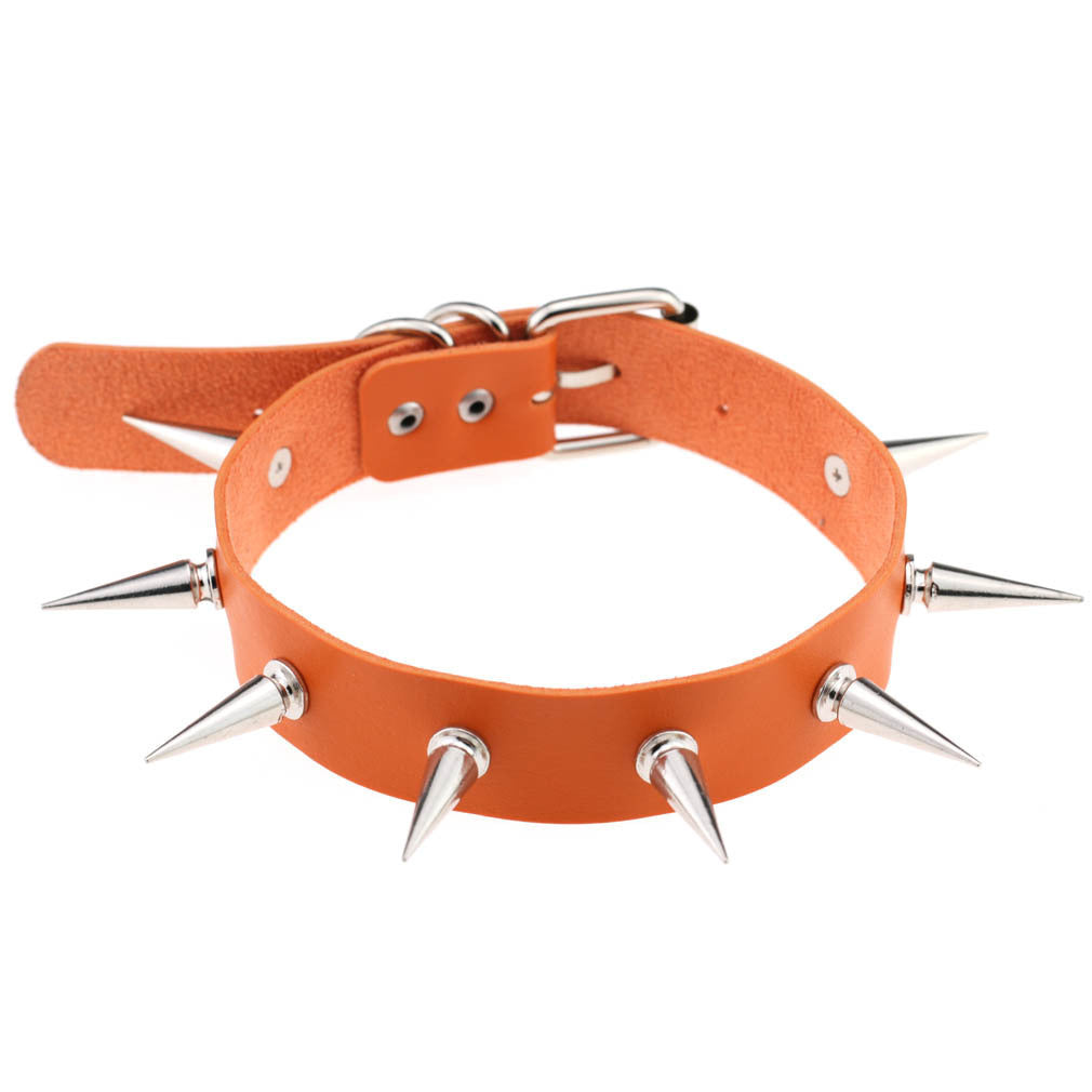 Punk Leather Choker Collar with Spike Studs | 15 Colour Choices