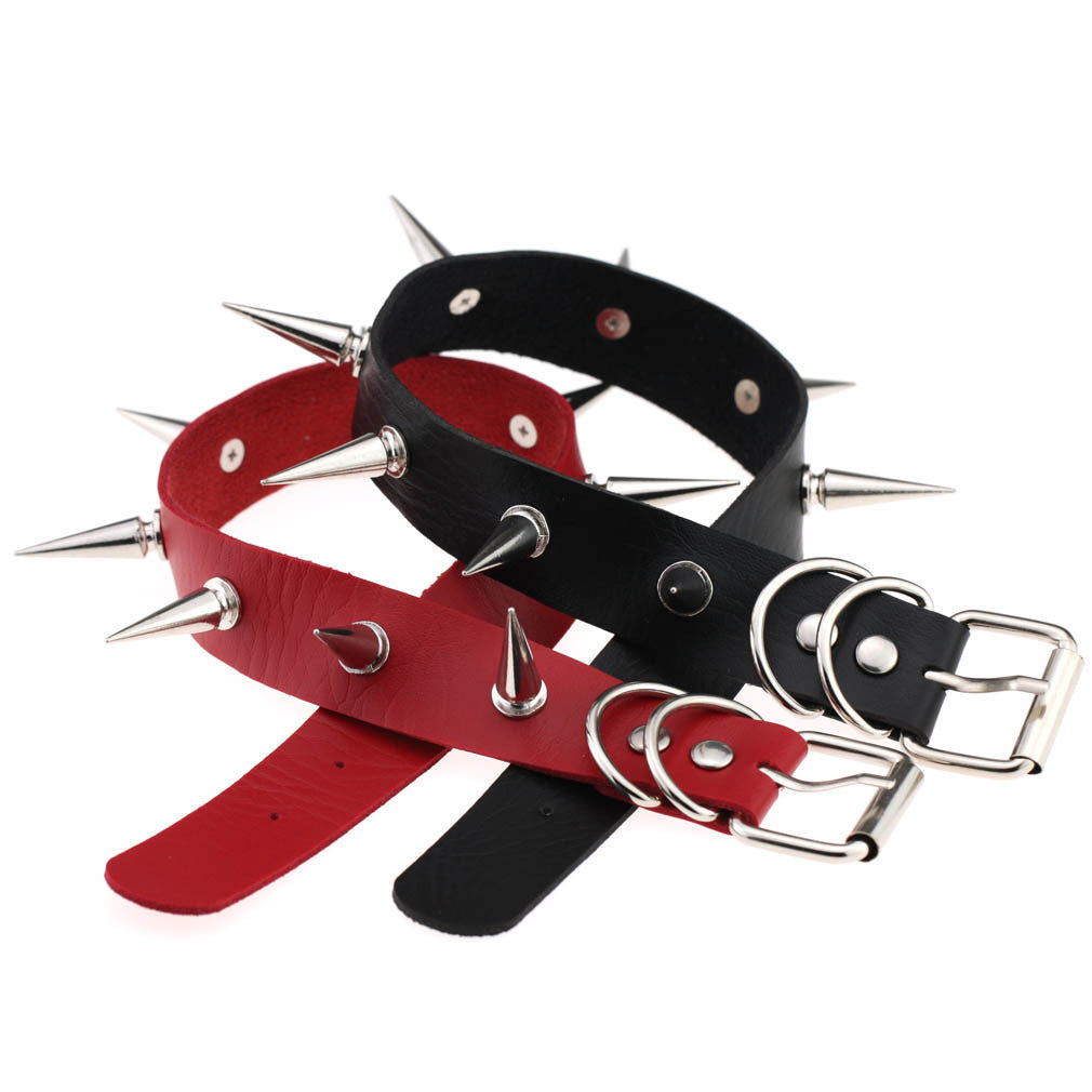 Punk Leather Choker Collar with Spike Studs | 15 Colour Choices