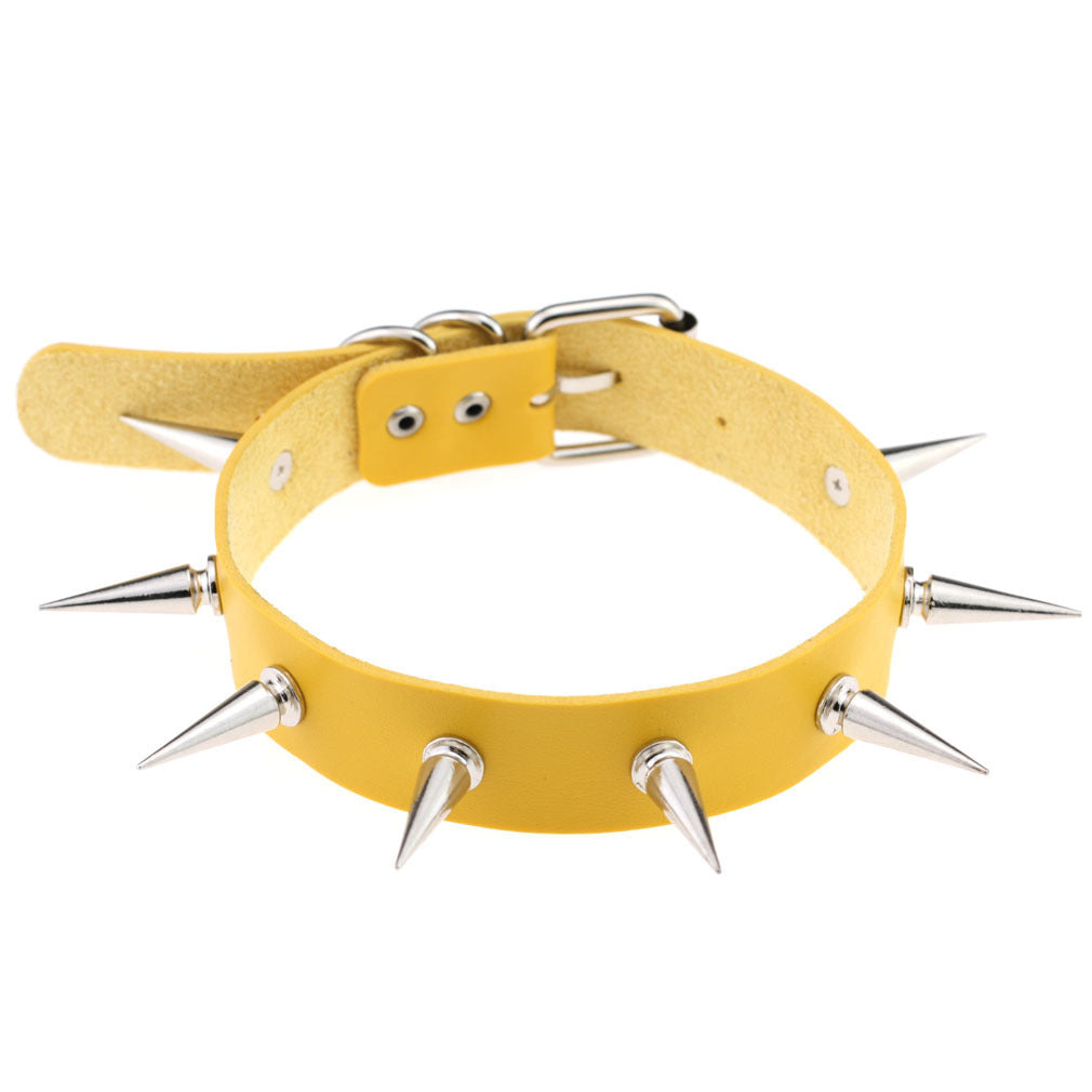 Punk Leather Choker Collar with Spike Studs | 15 Colour Choices