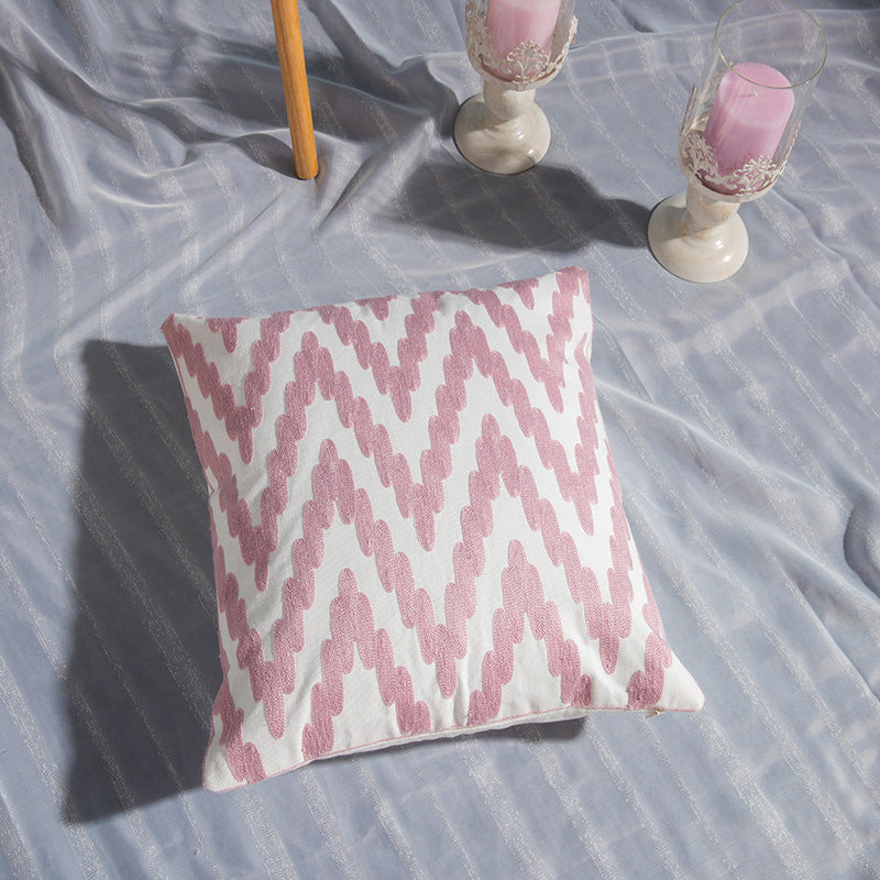 Dusky Pink Geometric Cotton Embroidered Cushion Covers