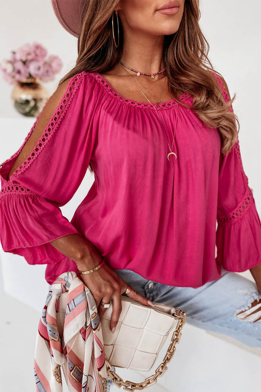 Lace Crochet Cut-Out Bracelet Sleeve Ruffle Blouse | 3 Colour Options