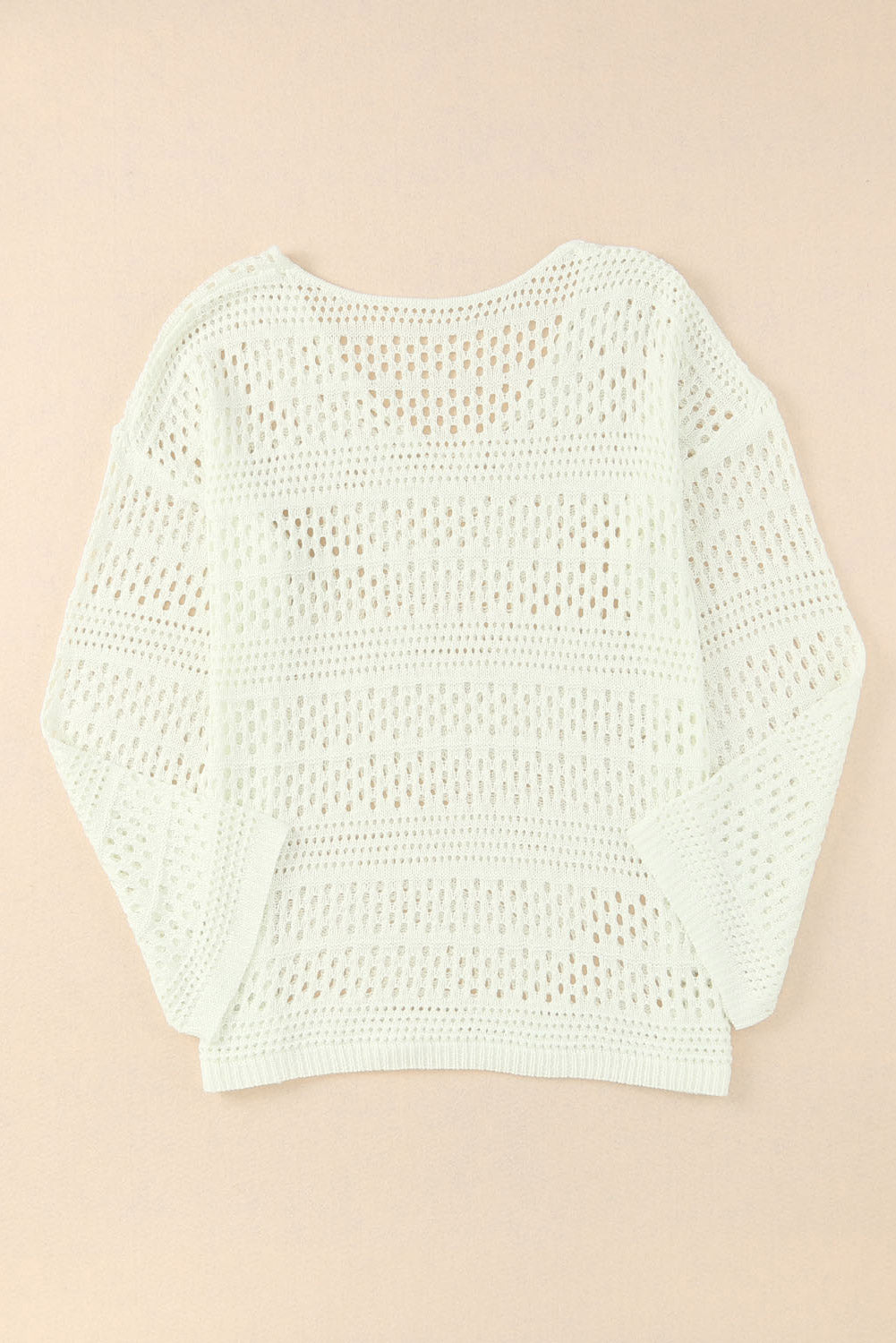 White V-Neck Pullover Sweater Hollow Out Crochet Knit Fabric