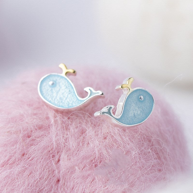 Silver Spray Whale Earrings