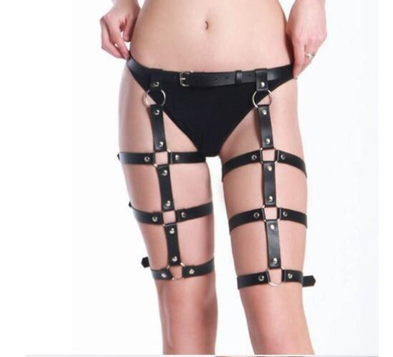 Matching Black Leather Lingerie Ring Harness Bondage Outfit