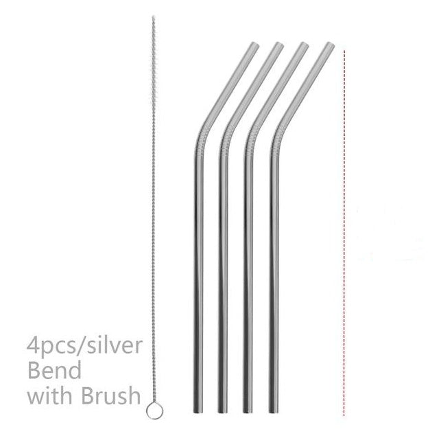 4 Pieces Reusable Stainless Steel Straws  - Straight or Bent | 5 Colour Options