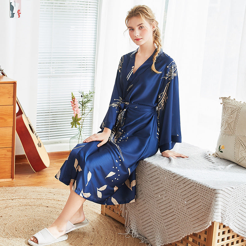 Japanese Inspired Long Satin Nightgown Robe