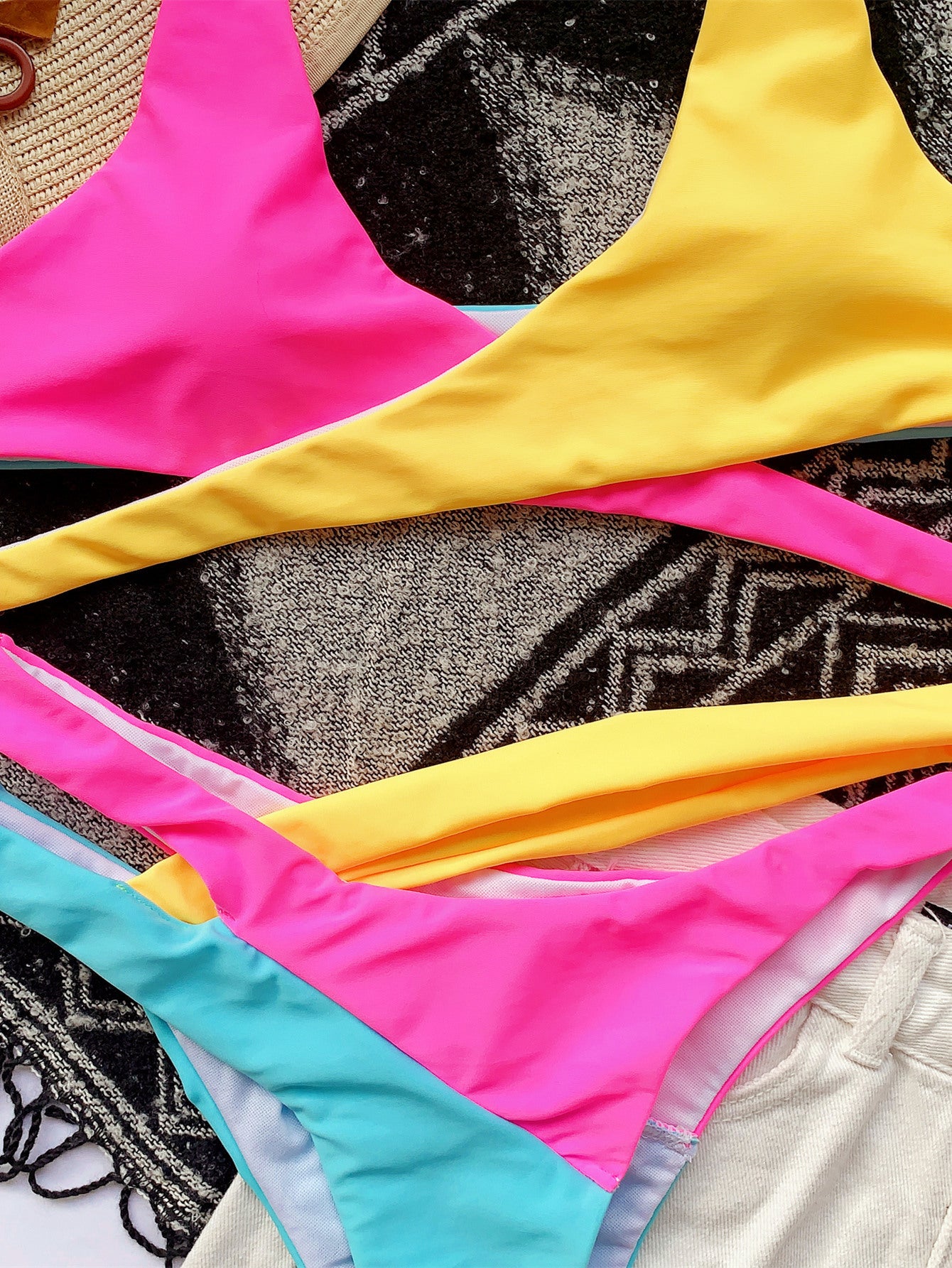 Bold Colorblock Strappy Bikini Set