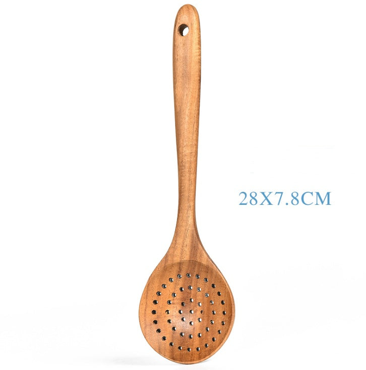 7 Piece Teak Natural Wood Tableware Spoon Ladle and Spatula Utensil Set