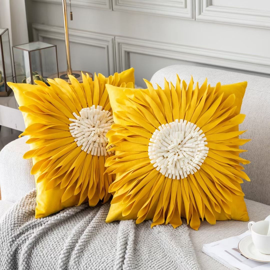 Modern 3D Chrysanthemum Throw Pillow Cushion Covers | 4 Colour Choices