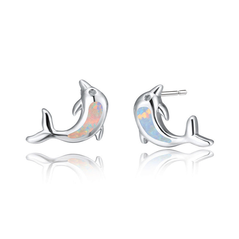 Dolphin Stud Earrings - Resin Inlay