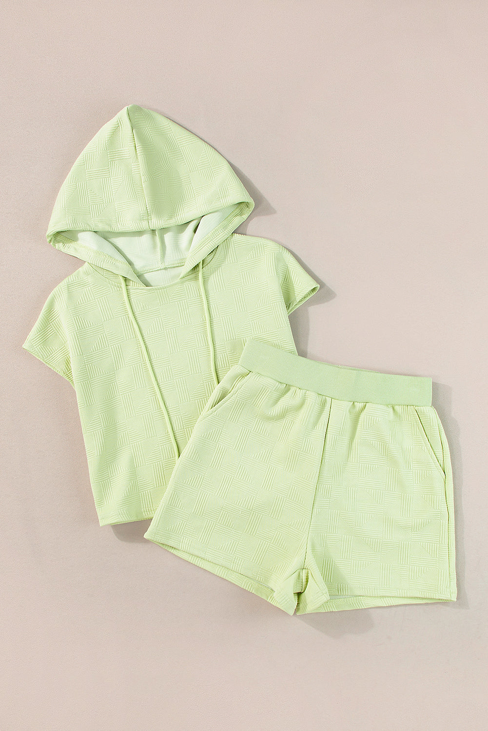 2 Piece Textured Cropped Sleeve Hoodie and Shorts Set | 3 Colour Options