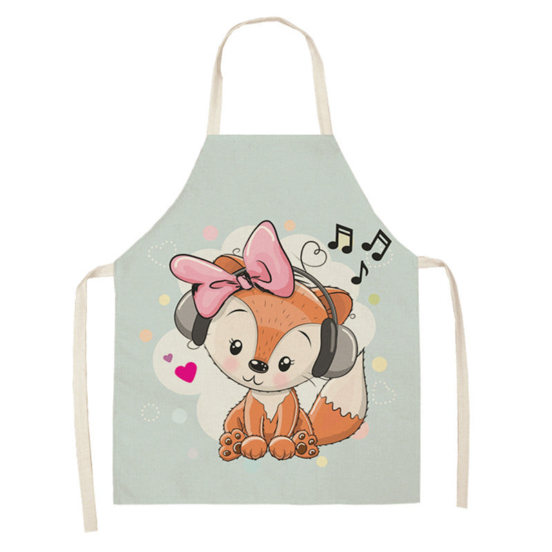 Kawaii Japanese Rainbow Fox Printed Cotton Linen Kitchen Apron