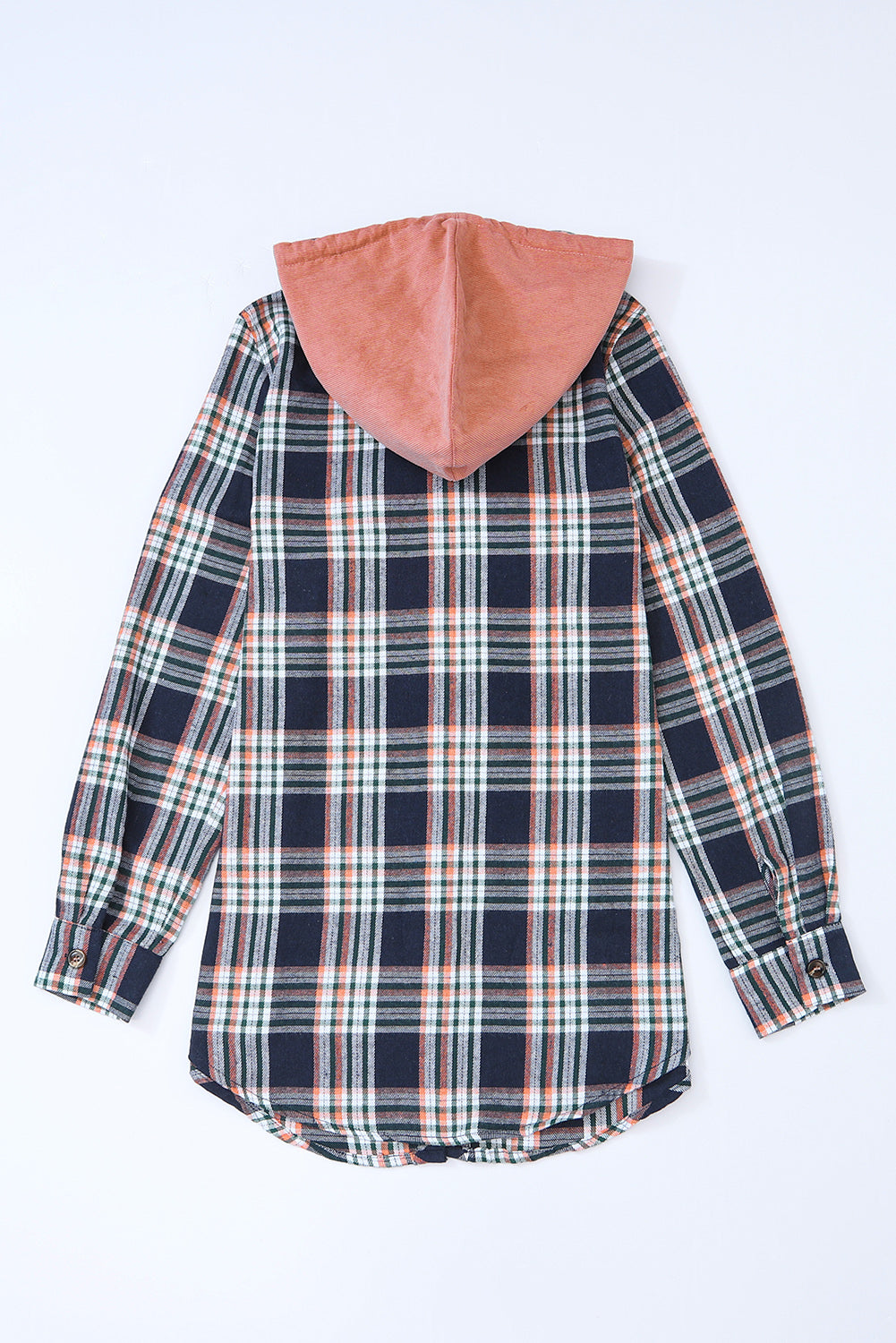 Cotton Blend Pink Contrast Hooded Drawstring Plaid Shacket