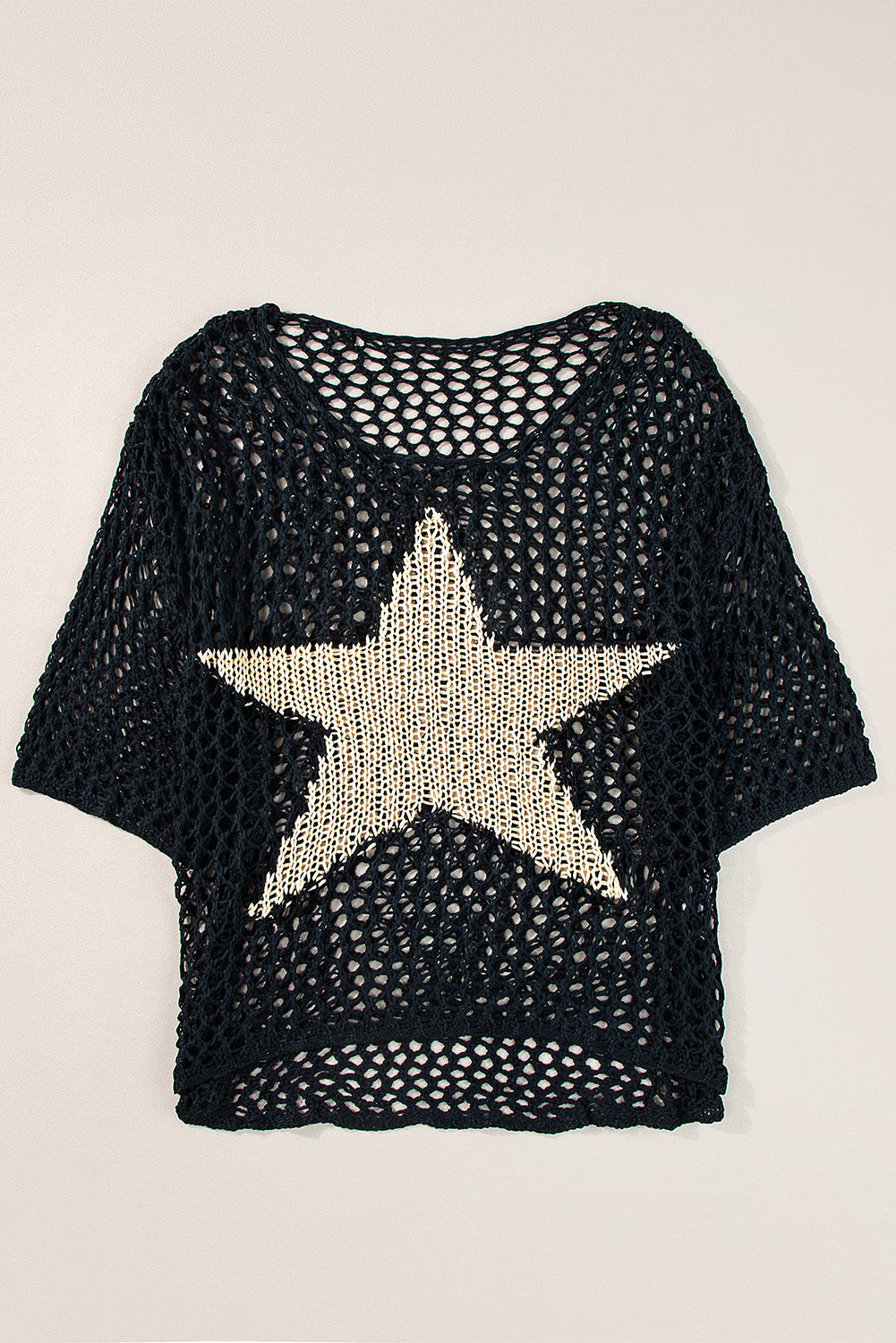 Star Graphic Crochet Knitted Summer Sweater Top | Black or White