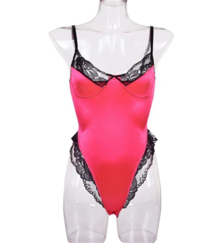 Satin and Lace Lingerie Bodysuit Jumpsuit | 7 Bold Colour Options