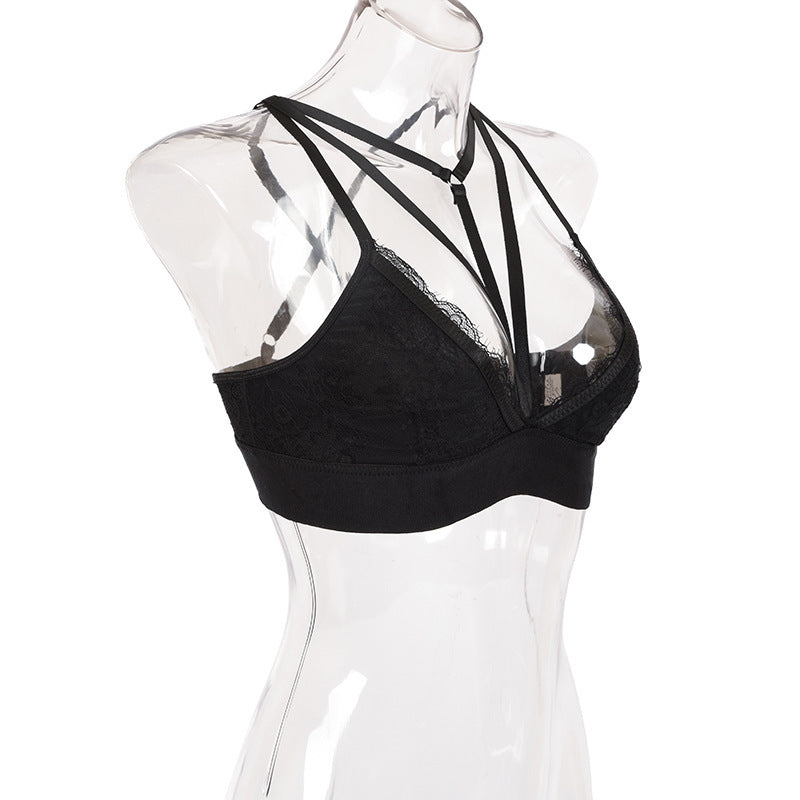 Lace Trimmed Stretch Bra Top Ring Strap Detail Bralette | Black or White