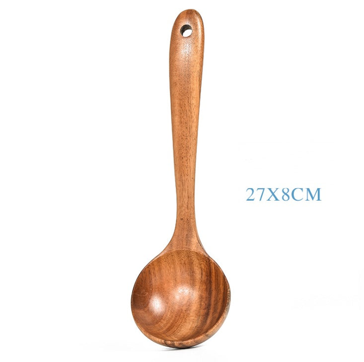 7 Piece Teak Natural Wood Tableware Spoon Ladle and Spatula Utensil Set