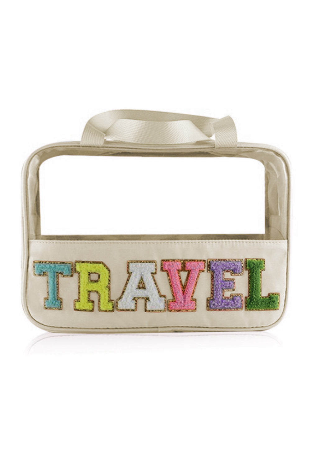 Pastel Coloured Clear Window Travel Friendly Chenille Letter Makeup Bag