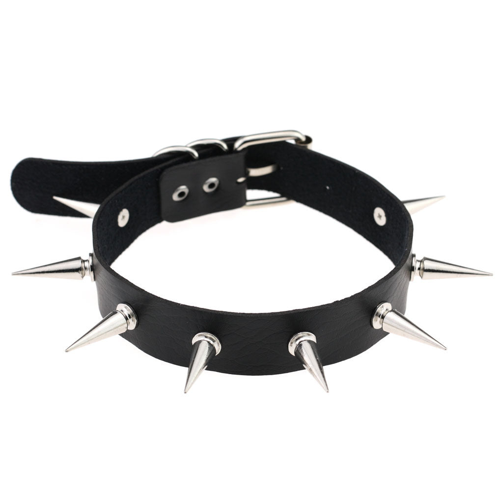 Punk Leather Choker Collar with Spike Studs | 15 Colour Choices