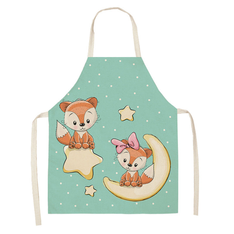 Kawaii Japanese Rainbow Fox Printed Cotton Linen Kitchen Apron