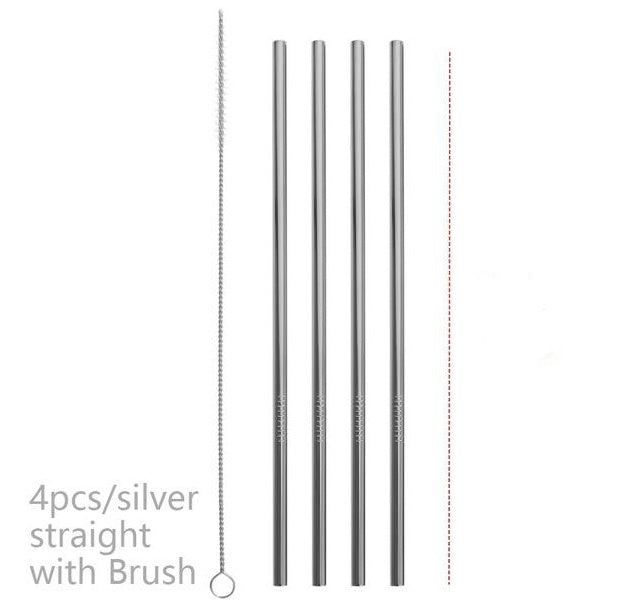 4 Pieces Reusable Stainless Steel Straws  - Straight or Bent | 5 Colour Options