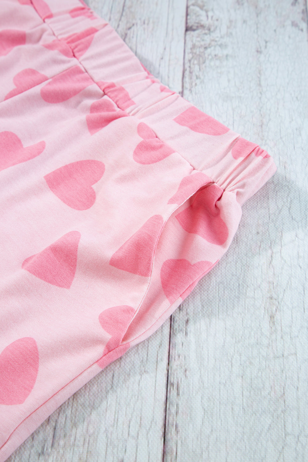 Pink Valentine Heart Shape Print Long Sleeve Top Shorts Lounge Set