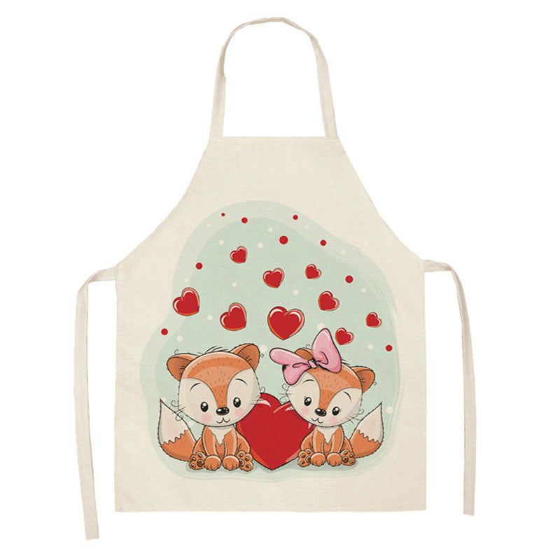 Kawaii Japanese Rainbow Fox Printed Cotton Linen Kitchen Apron