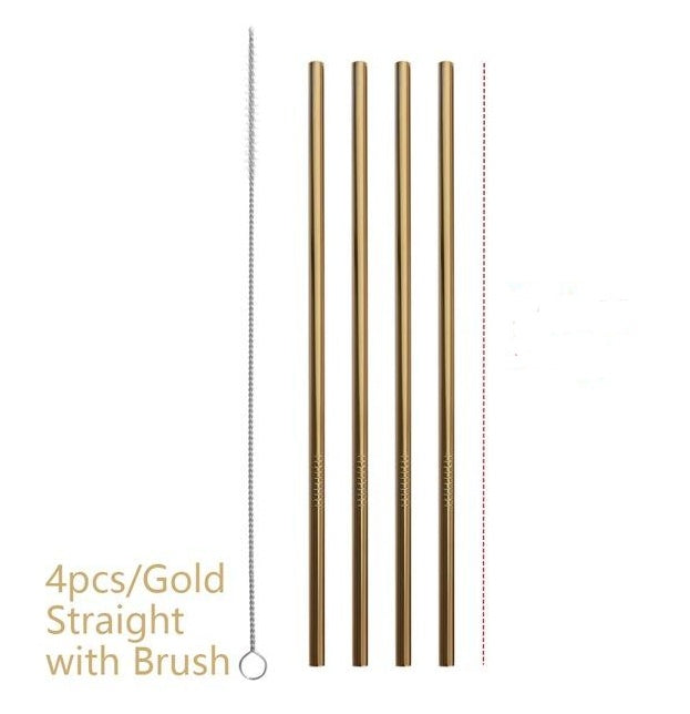 4 Pieces Reusable Stainless Steel Straws  - Straight or Bent | 5 Colour Options