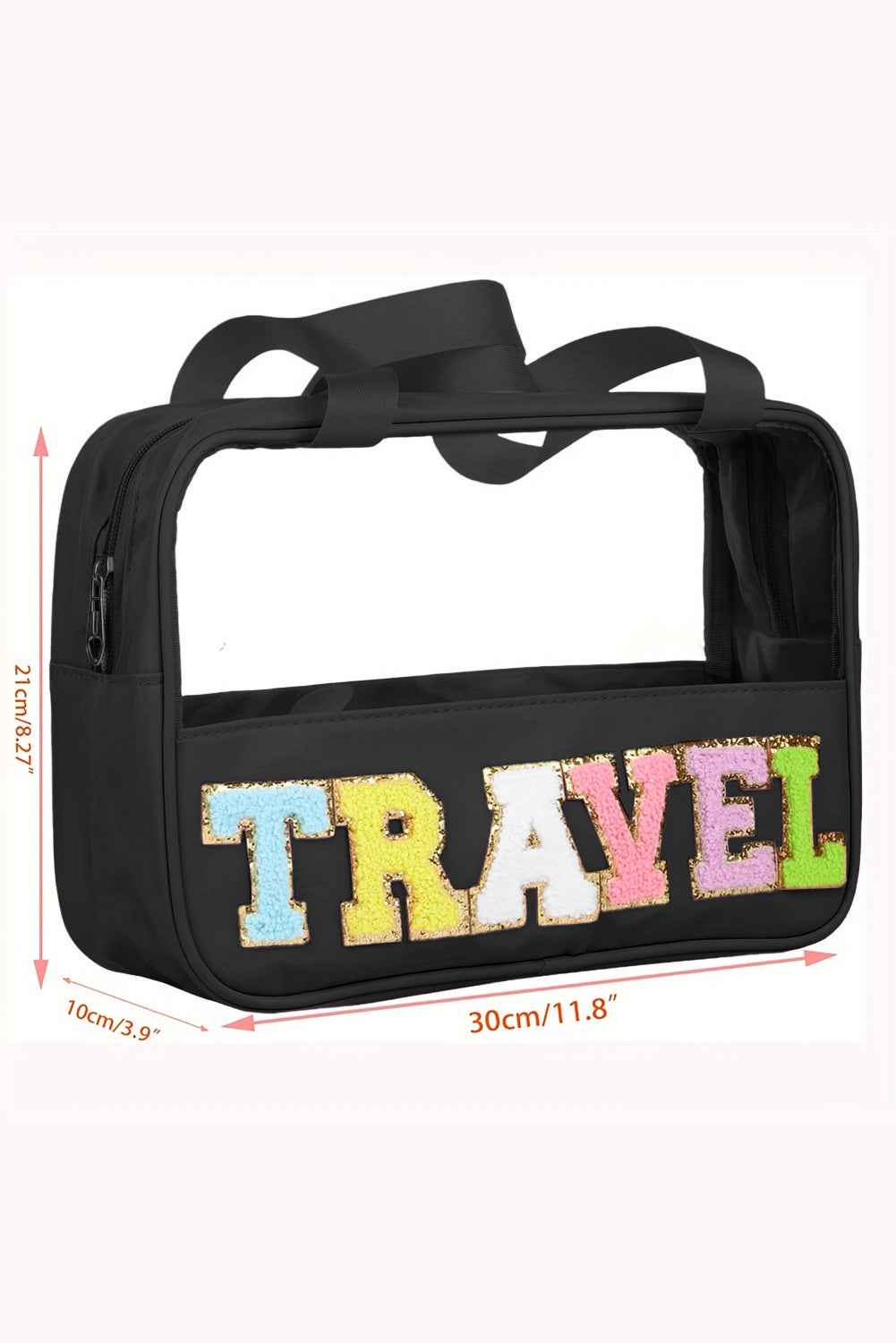 Pastel Coloured Clear Window Travel Friendly Chenille Letter Makeup Bag