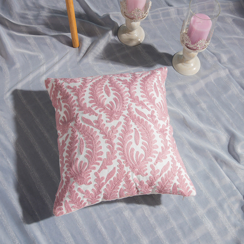 Dusky Pink Geometric Cotton Embroidered Cushion Covers