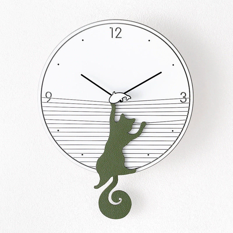 12-inch Swinging Cat Wall Clock | Blue, Yellow or Green