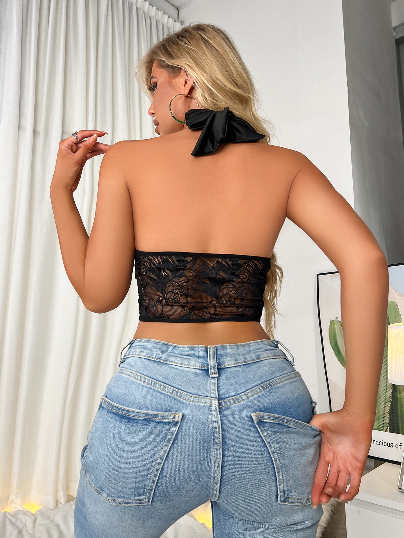 Stretch Lace Black Corselette Top