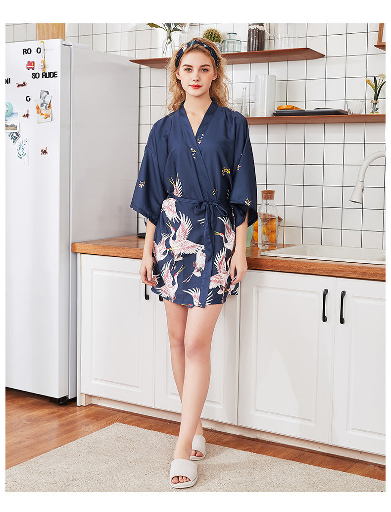 Japanese Inspired Short Satin Nightgown Robe