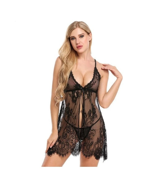 2 Piece Lace Babydoll Lingerie Pajama Sleep Wear Set | 6 Colour Options