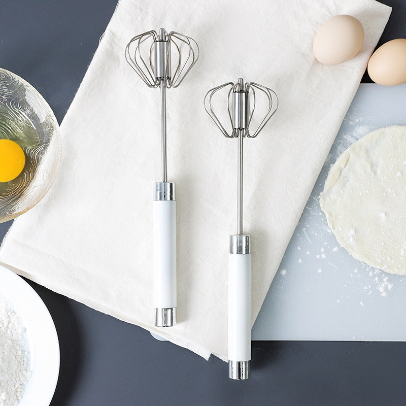 Stainless Steel Hand Egg Beater and Whisk - Push Down and it Rotates at Speed