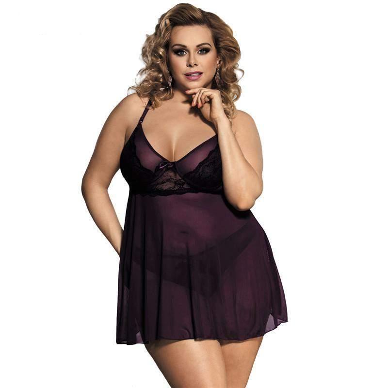 Deep Purple Plus Size Babydoll Lingerie Set