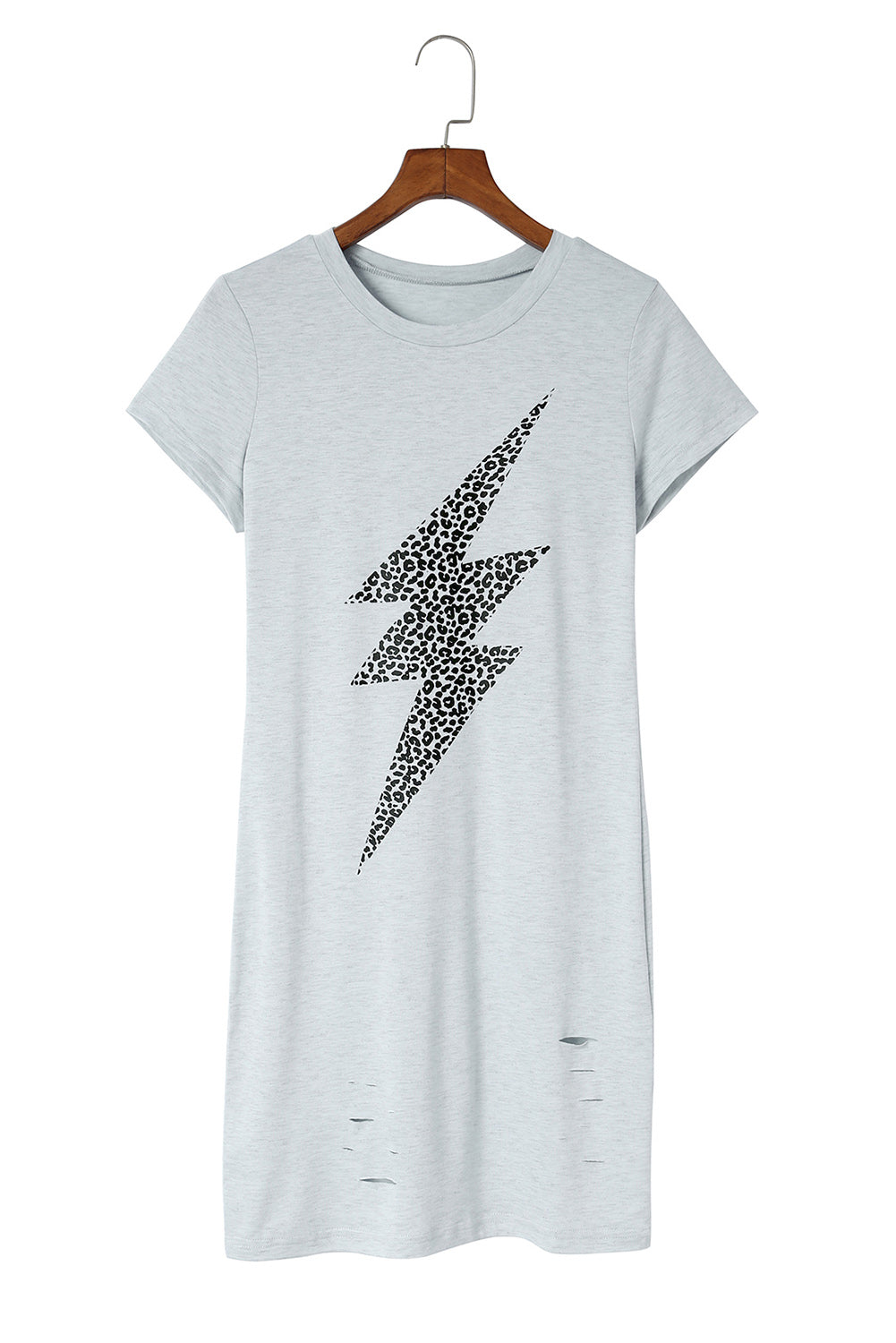 Grey Distressed Leopard Print Lightening Graphic T-shirt Dress