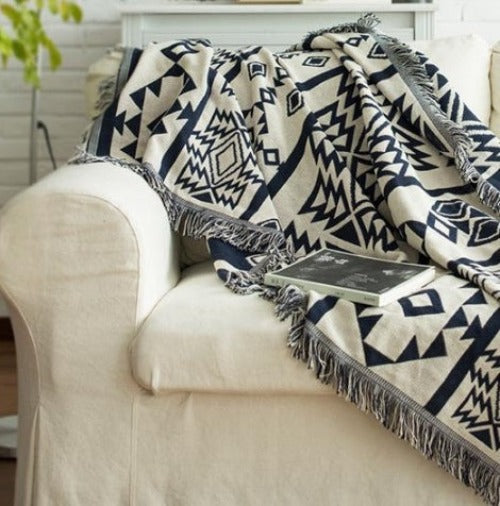 Aztec Geometric Cotton Decorative Throw Blanket | 3 Sizes