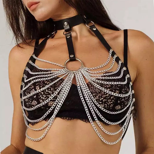 Leather Chain Ring Body Harness Lingerie Top