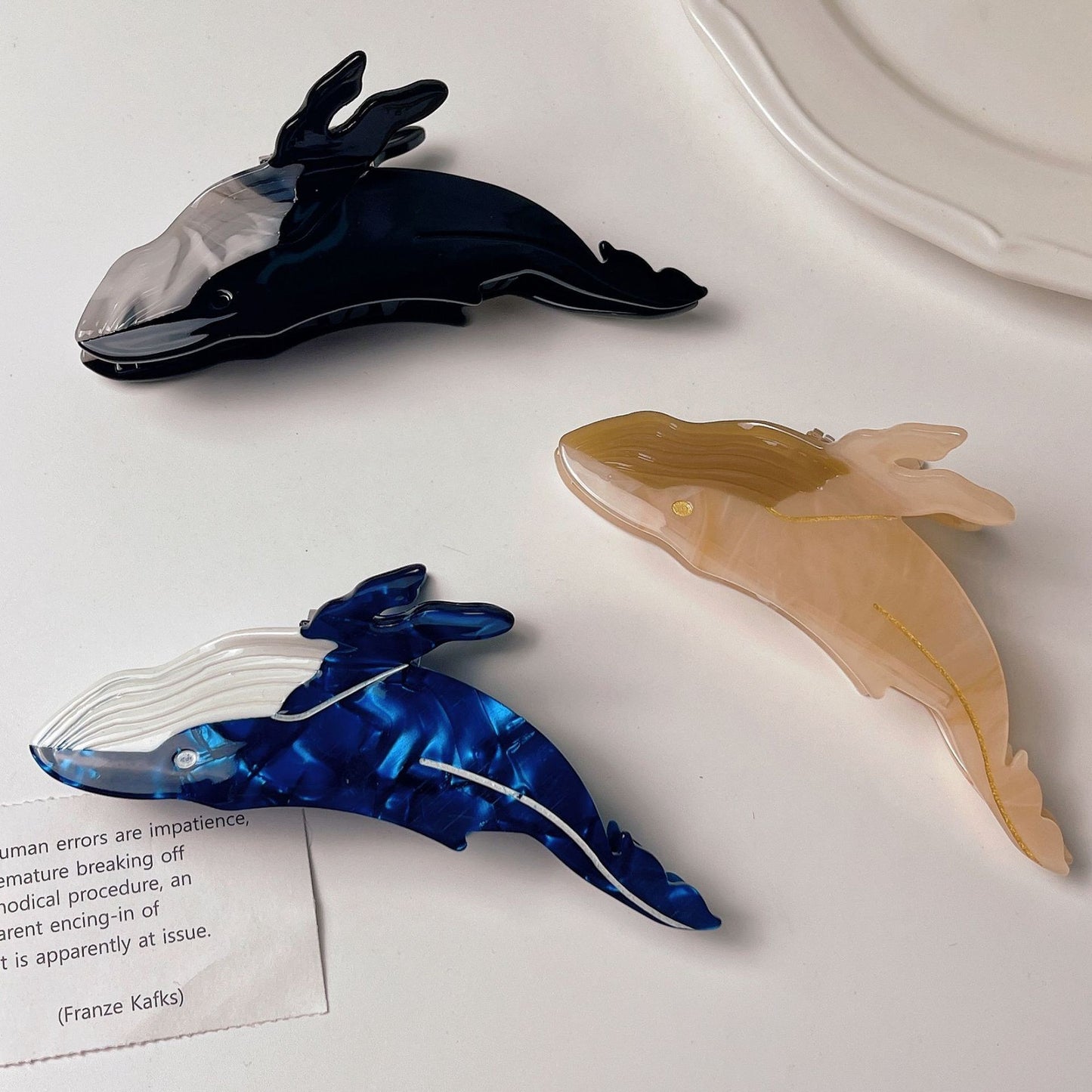 Whale Hair Clips | Beige, Blue or Black